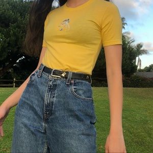 yellow anime short sleeve crop top vintage cute